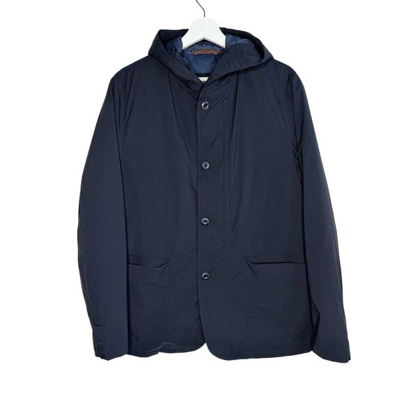 Massimo Dutti Long Sleeve Zip Up Hooded Down Jacket Navy Blue Men's Size Medium - Picture 2 of 10